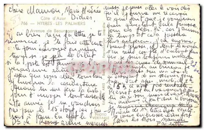 Os Palmiers — Avenida de Beauregard — Hyères, Côte d'Azur — Verso