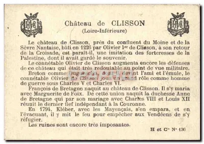 Zamek w Clisson — Loire-Inférieure — H et C° N° 136 — Rewers