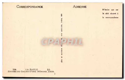 Ingresso al Casinò — La Baule — Imp. Ferd. Ménard, Arch. — Verso
