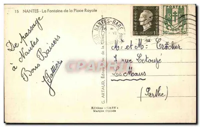 Nantes - A Fonte da Praça Real — G. ARTAUD, Editor, n°15 — Verso