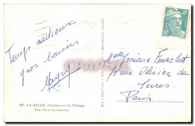 La Baule — Vista hacia los casinos — editor C.A.P. n°137 — Reverso