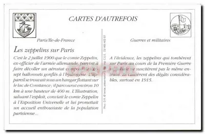 REPRODUÇÃO Zeppelins sobre Paris Crimes odiosos dos piratas boches Militaria — Verso