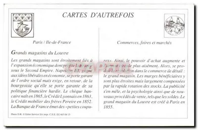 REPRODUÇÃO Grandes lojas do Louvre Paris Galeria das confeções para Damas — Verso