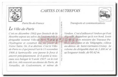 REPRODUÇÃO Aerostação O dirigível Ville de Paris retornando ao seu hangar zeppelin — Verso