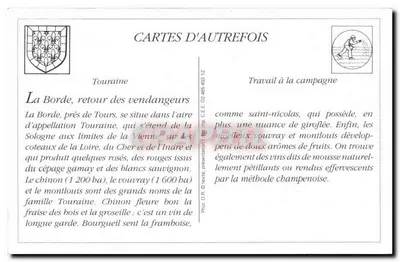 REPRODUÇÃO Os vinhos de Touraine La Borde Retorno dos colhedores Joue les Tours — Verso