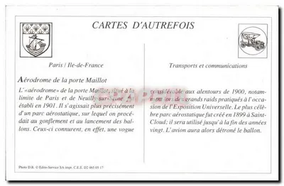 REPRODUÇÃO Paris Aeródromo da Porte Maillot Dirigível Balão — Verso