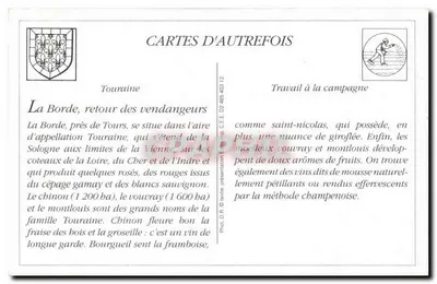 REPRODUÇÃO Os vinhos de Touraine La Borde Joue les Tours Retorno dos vindimadores — Verso