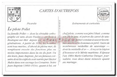 REPRODUKCJA Boulogne sur Mer Kierowca Pollet Patron łodzi ratunkowej — Rewers