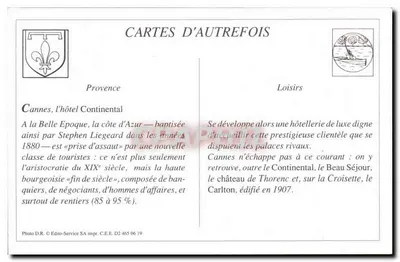 Reprodukcja hotelu Continental w Cannes — Rewers