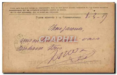 Korrespondenz der Armee der Republik — Freiporto — 1. August 1917 — Rückseite