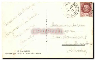 Boulevard de l'Océan - Vue vers les casinos — La Baule — éditeur C.A.P. n°137 — Verso
