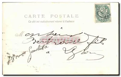 Arranjo de flores azuis e laço rosa — Boa Ano — Carta postal francesa — Verso
