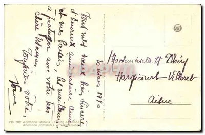 Anémonas printaniéras — Anemone vernalis — editora impressora na Suíça, n° 792 — Verso