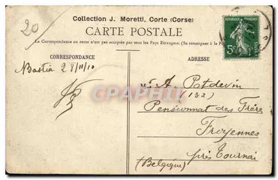 Bastia - Statua Napoleona — reprodukcja stereo — wydawca nieznany, nr 1261 — Rewers