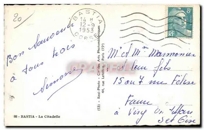 Bastia - Twierdza — widok twierdzy i portu — wydawca Real-Photo, Bastia — Rewers