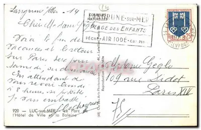 A Escola dos Crianças — Parque do Hotel de Ville e a Baleia — Luc-sur-Mer — Verso