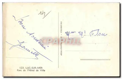 Luc-sur-Mer — Parque do Hotel de Ville — editor REAL-PHOTO, Strasbourg, n° 123 — Verso