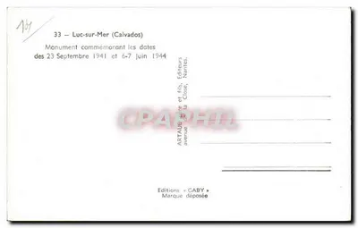 Luc-sur-Mer — Monumento comemorativo das datas de 23 de setembro de 1941 e 6-7 de junho de 1944 — Éditions Gaby — Verso