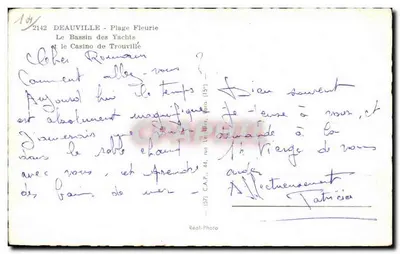 Deauville - Praia Florida — O Bassin dos Yachts e o Casino de Trouville — editor C.A.P. n° 2142 — Verso