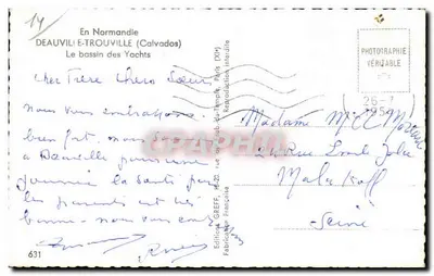 Deauville - O cais dos iates — Éditions Greff, n°631 — Verso