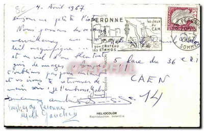 Péronne (Somme) — kompozycja z katedry, bramy, ruin i ratusza — Héliocolor — Rewers