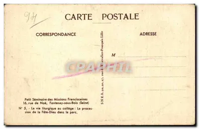 Fontenay-sous-Bois — A procissão da Festa-Dieu no parque — Petit Séminaire das Missões Franciscanas — Verso