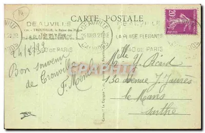 Trouville - La Plage Élégante — Villa op de Plage — Ansichtkaart 'La Cigogne', n°130 — Achterkant