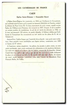 Caen (Calvados) — Église Saint-Étienne (Ensemble Ouest) — Collection de la Kolarsine et de la Solution Paultauberge — Verso