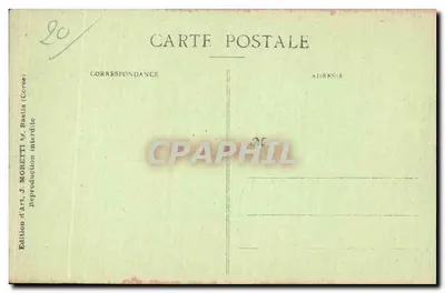 Nonza (Capo Corse) — vista del villaggio in posizione elevata sulla scogliera con torre — J. Moretti 3192 — Verso
