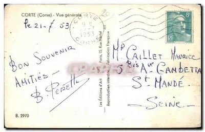 Corte (Córse) — Vista geral — Les Éditions d'Art — Verso