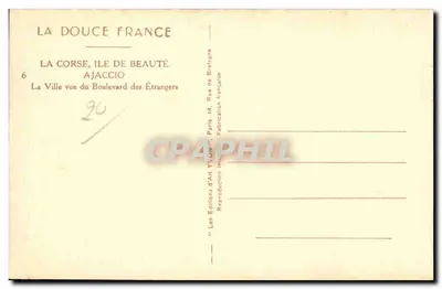 Ajaccio — Widok z bulwaru Obcych — Les Éditions d'Art Yvon, Paryż — Rewers