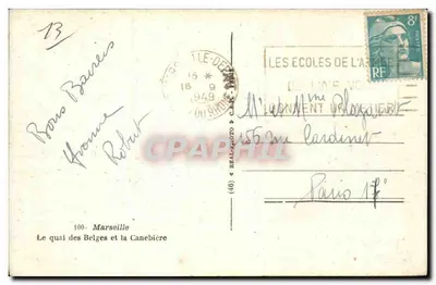 Le quai des Belges et la Canebière — Marseille — éditeur « REAL-PHOTO » — Verso