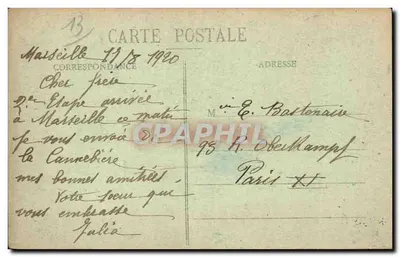 Marsella - Cannébière - Vista del Puerto Viejo — E. L. editor, n° 145 — Reverso