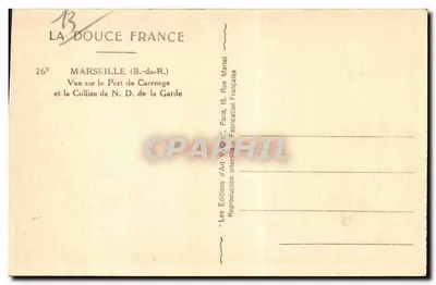 Marselha. Porto de carenagem — N.D. da Guarda — Edições de Arte Yvon — Verso
