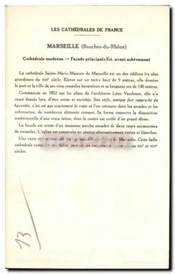 Marselha — Catedral moderna (fachada principal antes do término) — Coleção da Solution Pautauberge, 5ª Série — Verso
