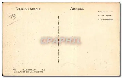 Het bassin van La Joliette — Marseille — Uitgever: Lev et Neurquin, Parijs — Achterkant