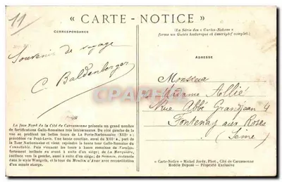 Carcassonne — Ogólny widok z północy — « Carte-Notice » — Rewers