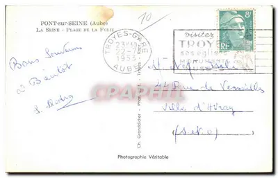 A Senna - Praia da Folie — Pont-sur-Seine (Aube) — Ch. Granddider, Fotografia Verdadeira — Verso