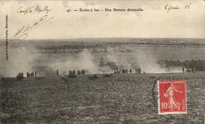 Camp de Mailly — Écoles à feu. Une Batterie dissimulée. — Librairie Militaire Guérin, Mourmelon