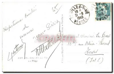 Praia de Gilly-sur-Vienne — cabanas de praia e banhistas — Éditions JERLY, n° 537 — Verso