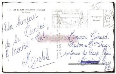 Les Sables-d'Olonne — A Praia — Edições P. Marlin — Verso