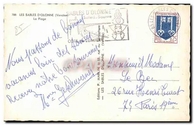 Les Sables d'Olonne — A Praia — Éditions P. Marlin — Verso