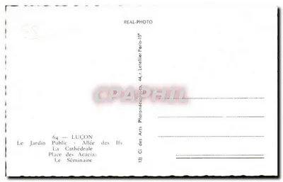 Luçon — Publiczny ogród, katedra, seminarium — Wydawca: REAL-PHOTO, Paryż — Rewers