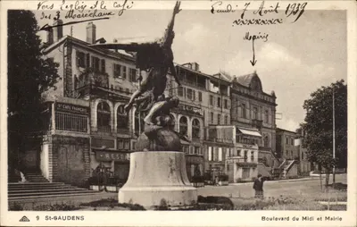 Boulevard do Midi e Prefeitura — estátua central — St-Gaudens, editor C° das Artes Fotomecânicas Strasbourg-Schiltigheim n°9