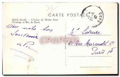Alès (Gard) — L'Ecluse du Moulin Neuf, l'Ermitage et Roc de Duret — Éditeur Conder (n°30) — Verso