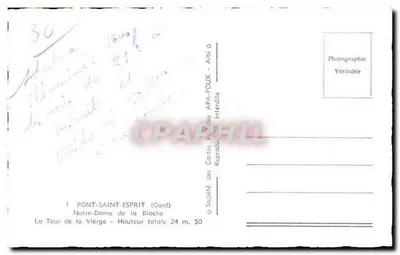 Pont-Saint-Esprit — Nossa Senhora da Blache — Sociedade das Cartas Postais APA-FOULIX — Verso