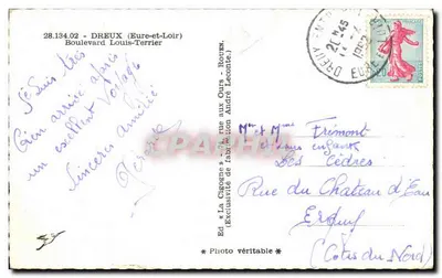 Vista de Dreux — Boulevard Louis-Terrier — Ed. La Cigogne — Verso