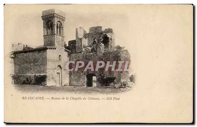 Bilhete postal antigo Beaucaire Ruínas da capela do castelo