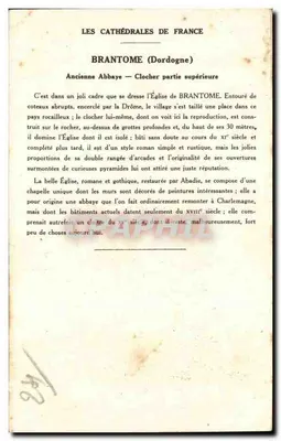 Brantôme (Dordogne) — Katedra abbatialna, wieża górnego fragmentu — Zbiór Kolarsine i Solution Pautaubege — Rewers