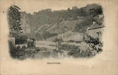 Brantôme — vista do vilarejo com igreja e rio — editor desconhecido, número de série não visível